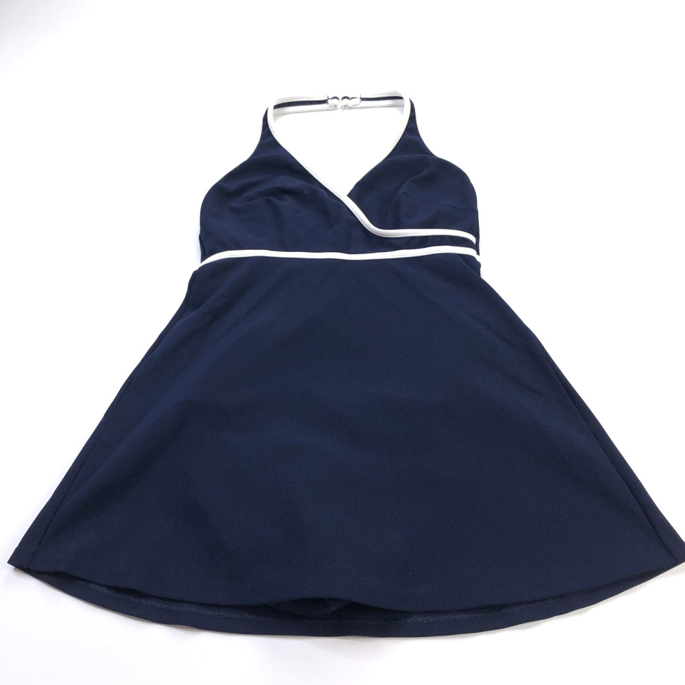 Mainstream 16 Vintage VTG Halter Swim Suit Dress Swimsuit 1 Piece Nylon Blue